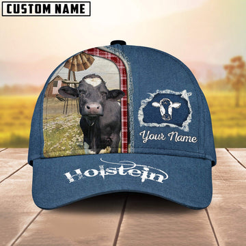 Custom Name And Cattle Breeds Holstein Jean Pattern Classic Cap, Farmer Cap, Vintage Farmer Hat, Mens Farmer Hats, Cap For Farmers