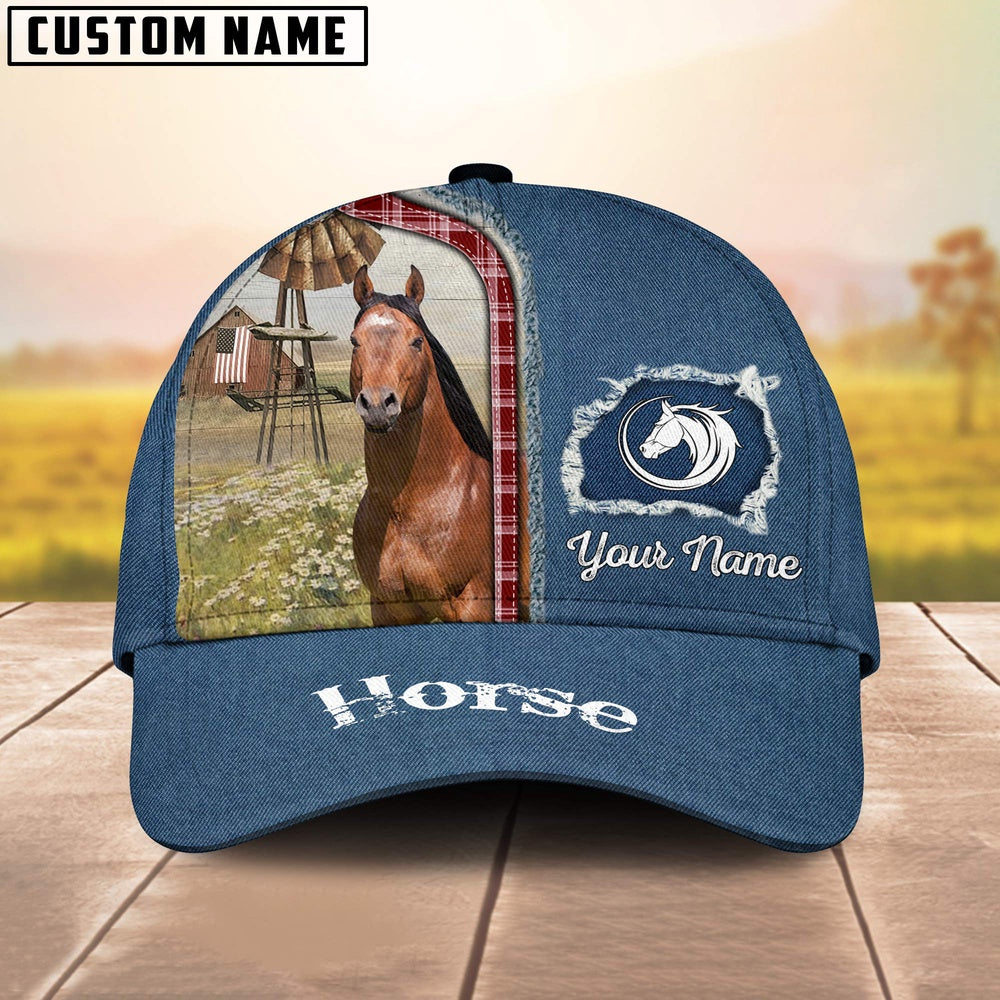 Custom Name And Cattle Breeds Horse Jean Pattern Classic Cap, Farmer Cap, Vintage Farmer Hat, Mens Farmer Hats, Cap For Farmers