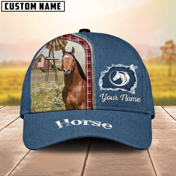 Custom Name And Cattle Breeds Horse Jean Pattern Classic Cap, Farmer Cap, Vintage Farmer Hat, Mens Farmer Hats, Cap For Farmers