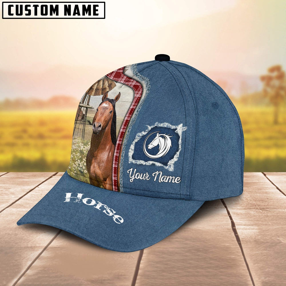 Custom Name And Cattle Breeds Horse Jean Pattern Classic Cap, Farmer Cap, Vintage Farmer Hat, Mens Farmer Hats, Cap For Farmers
