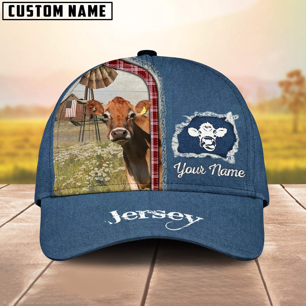 Custom Name And Cattle Breeds Jersey Jean Pattern Classic Cap, Farmer Cap, Vintage Farmer Hat, Mens Farmer Hats, Cap For Farmers