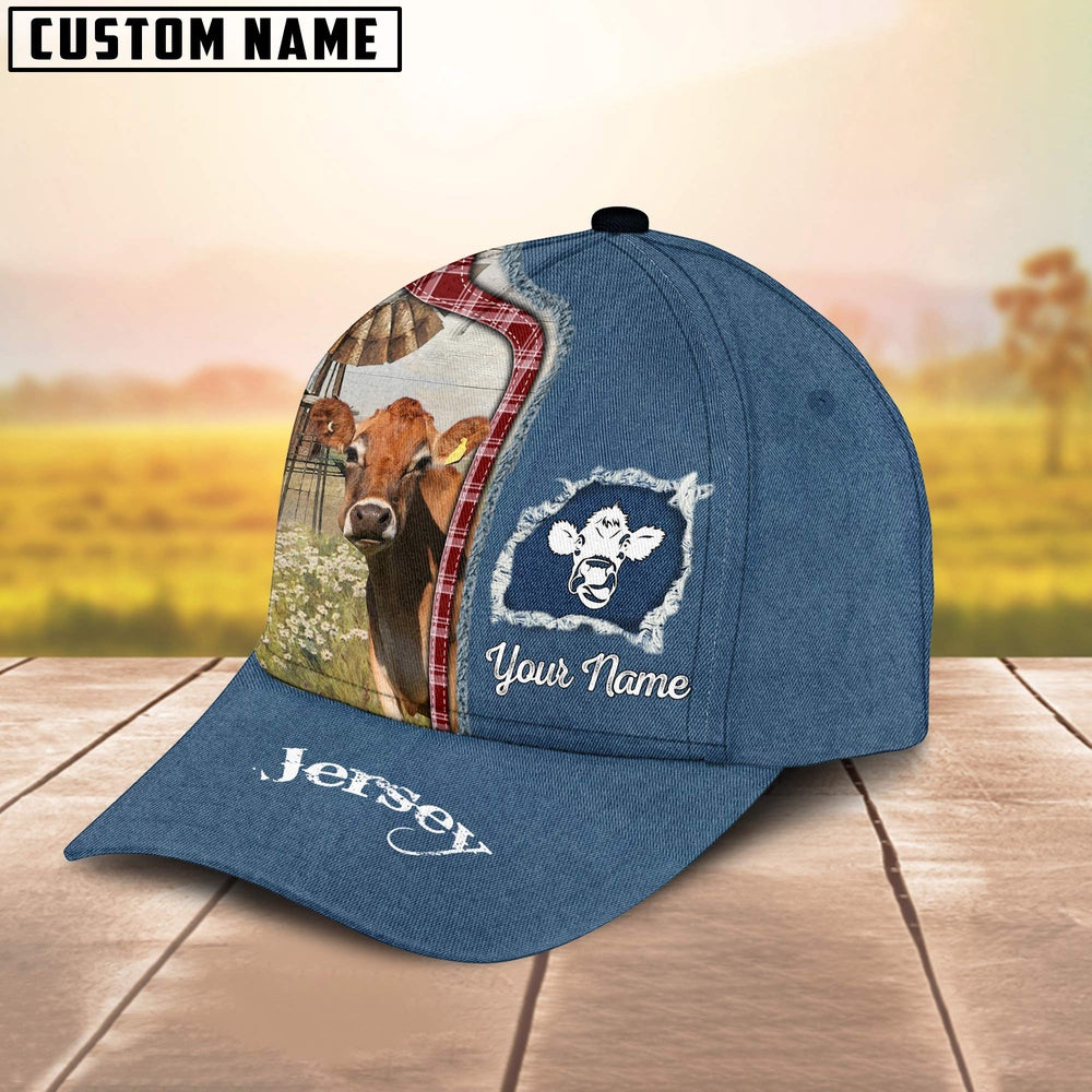 Custom Name And Cattle Breeds Jersey Jean Pattern Classic Cap, Farmer Cap, Vintage Farmer Hat, Mens Farmer Hats, Cap For Farmers
