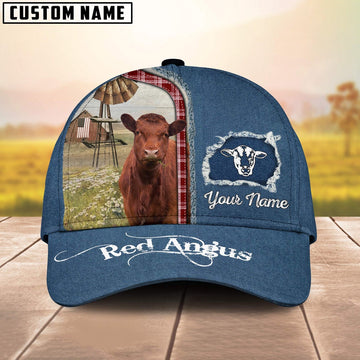 Custom Name And Cattle Breeds Red Angus Jean Pattern Classic Cap, Farmer Cap, Vintage Farmer Hat, Mens Farmer Hats, Cap For Farmers