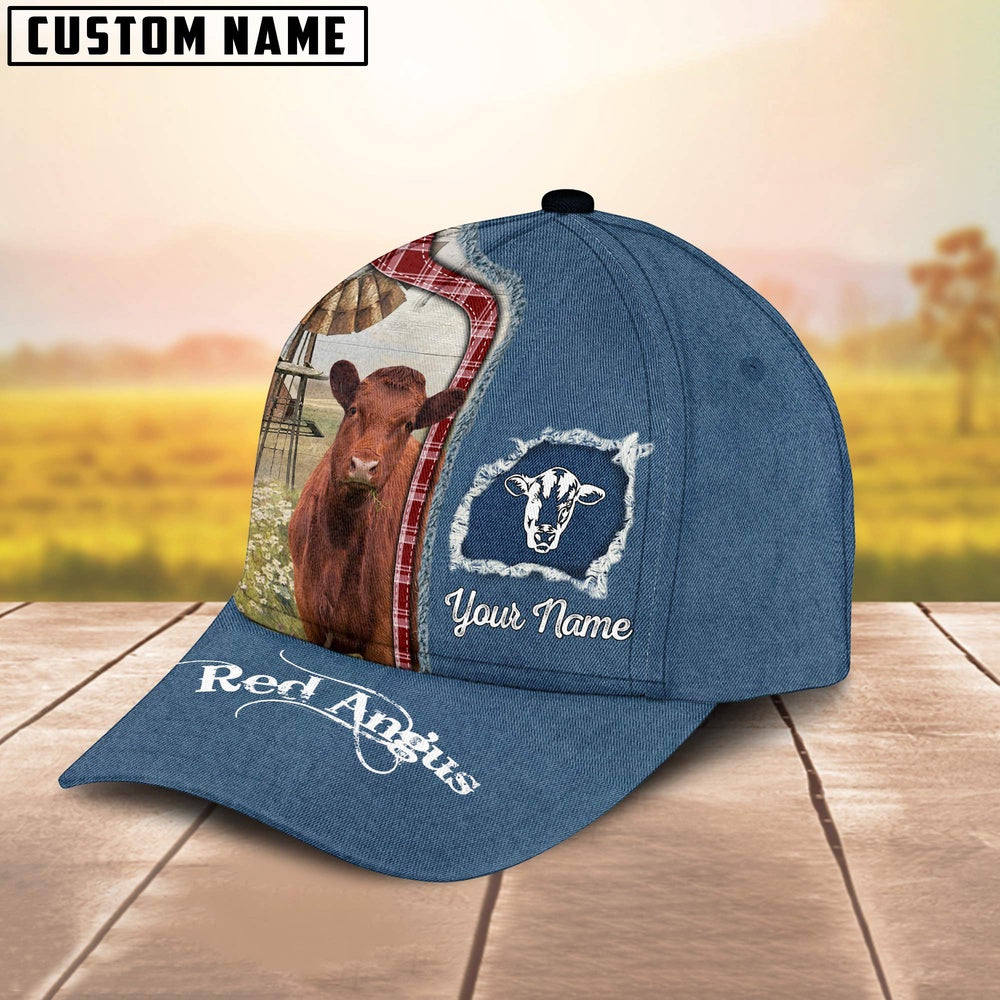 Custom Name And Cattle Breeds Red Angus Jean Pattern Classic Cap, Farmer Cap, Vintage Farmer Hat, Mens Farmer Hats, Cap For Farmers