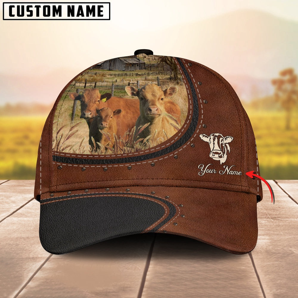 Custom Name And Dexter Cows Leather Pattern Classic Cap, Farmer Cap, Vintage Farmer Hat, Mens Farmer Hats, Cap For Farmers