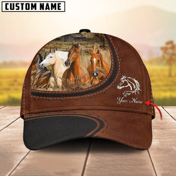 Custom Name And Horse Cows Leather Pattern Classic Cap, Farmer Cap, Vintage Farmer Hat, Mens Farmer Hats, Cap For Farmers