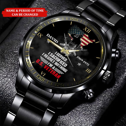 Custom Name And Time I Served I Sacrificed I Regret Nothing Veteran Business Watch, Military Watch, Military Watches For Men, Fathers Watches