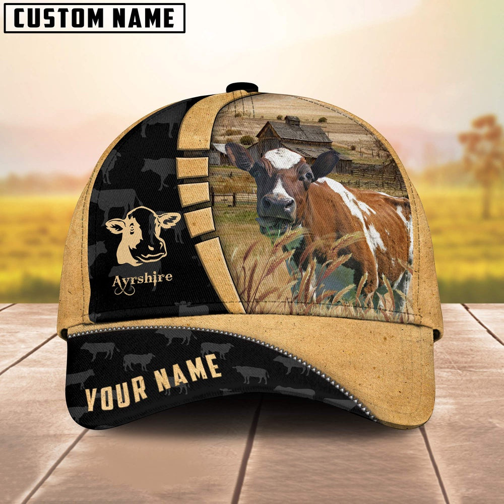 Custom Name Ayrshire Cattle 3D Cap, Farmer Cap, Vintage Farmer Hat, Mens Farmer Hats, Cap For Farmers