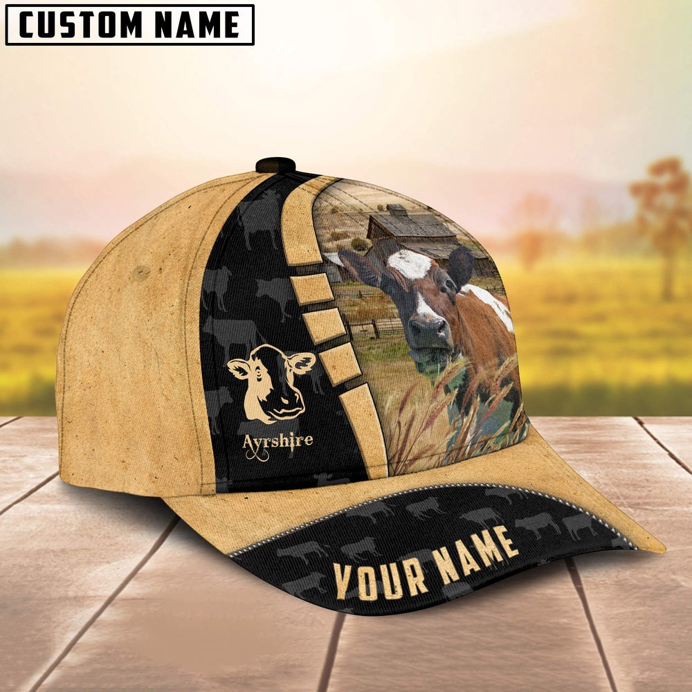 Custom Name Ayrshire Cattle 3D Cap, Farmer Cap, Vintage Farmer Hat, Mens Farmer Hats, Cap For Farmers