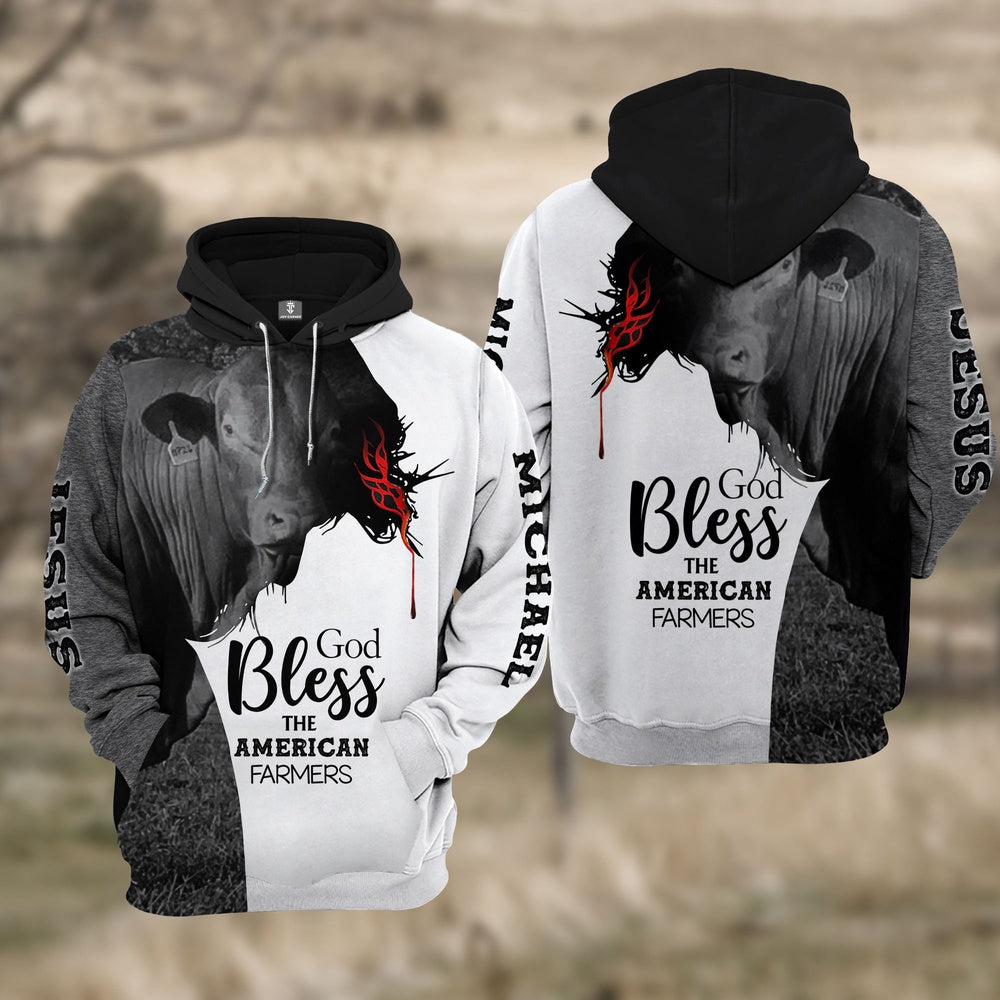 Custom Name Beefmaster Cattle 3D JESUS Blessing Hoodie, Farmer Hoodie, Custom Farm Shirts, Farmer T Shirt