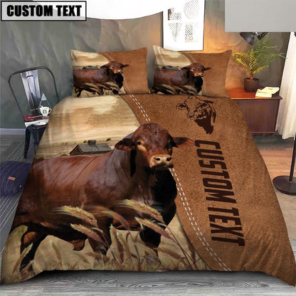 Custom Name Beefmaster Cattle Brown Bedding Set, Farm Bedding Set, Farmhouse Bedding Set