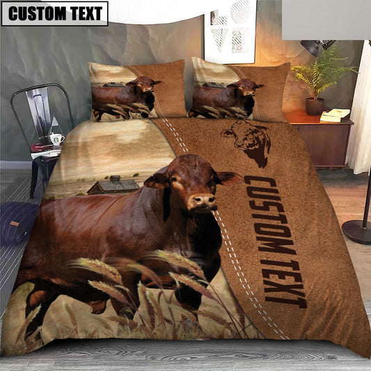 Custom Name Beefmaster Cattle Brown Bedding Set, Farm Bedding Set, Farmhouse Bedding Set