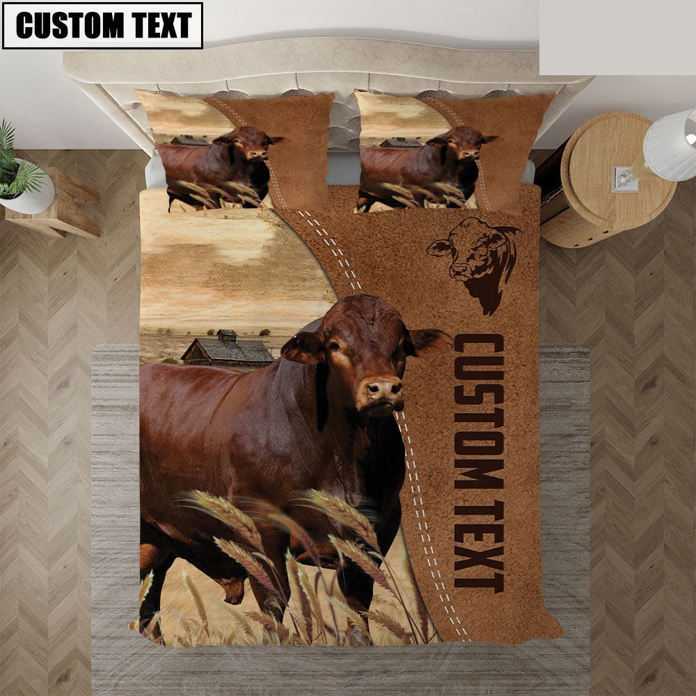 Custom Name Beefmaster Cattle Brown Bedding Set, Farm Bedding Set, Farmhouse Bedding Set