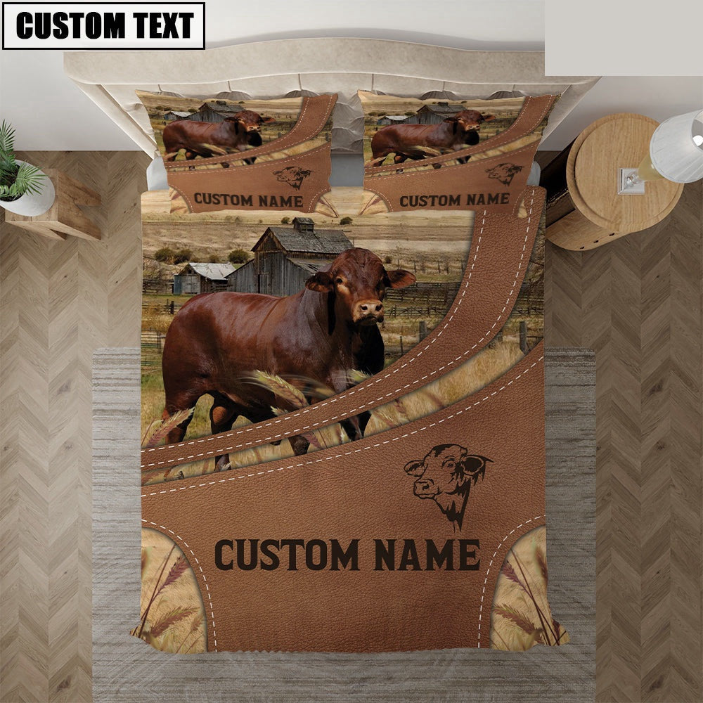 Custom Name Beefmaster On Farm Bedding Set, Farm Bedding Set, Farmhouse Bedding Set