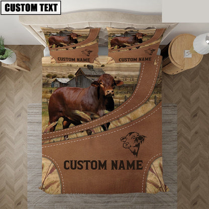 Custom Name Beefmaster On Farm Bedding Set, Farm Bedding Set, Farmhouse Bedding Set