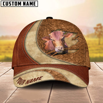 Custom Name Beefmaster Torn Leather Pattern Classic Cap, Farmer Cap, Vintage Farmer Hat, Mens Farmer Hats, Cap For Farmers