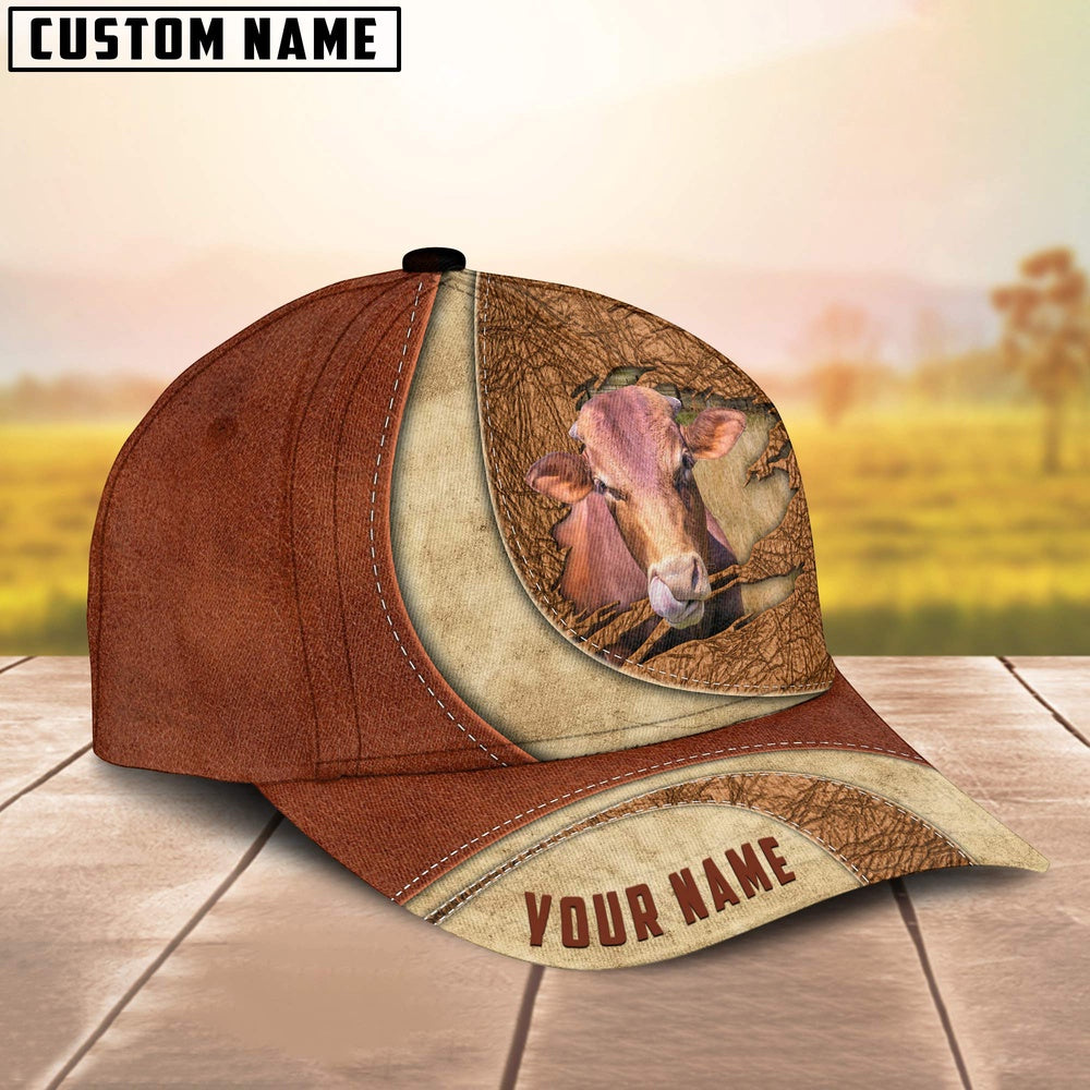 Custom Name Beefmaster Torn Leather Pattern Classic Cap, Farmer Cap, Vintage Farmer Hat, Mens Farmer Hats, Cap For Farmers