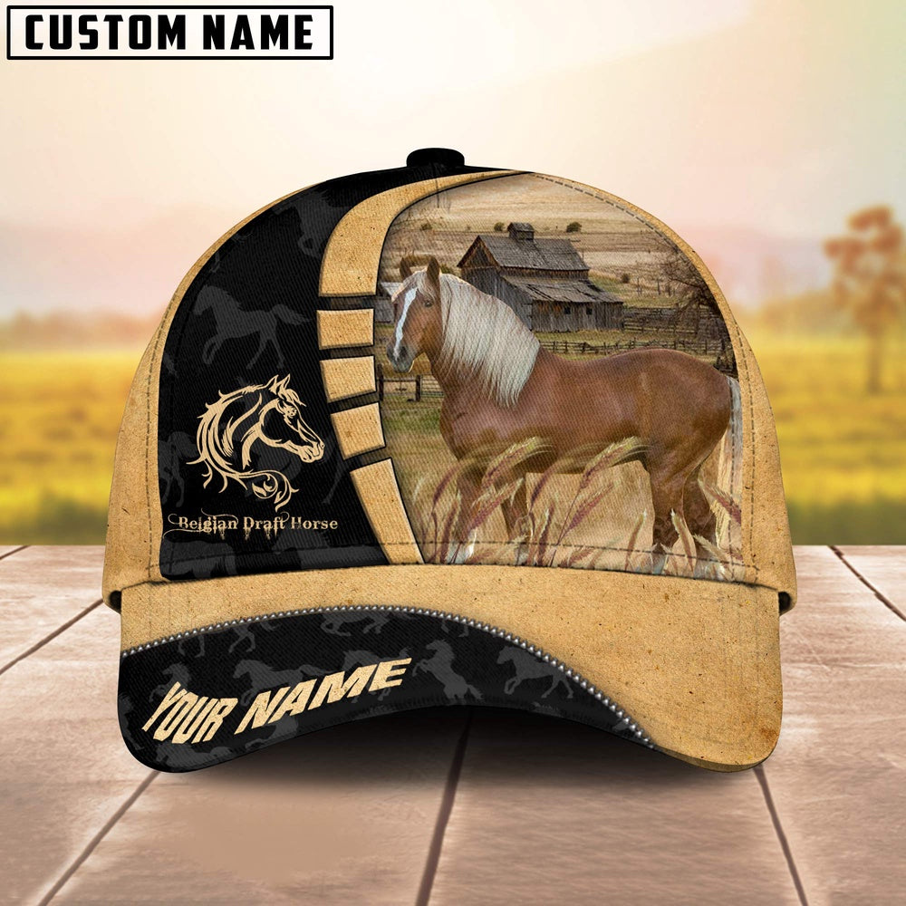 Custom Name Belgian Draft Horses Cattle 3D Cap, Farmer Cap, Vintage Farmer Hat, Mens Farmer Hats, Cap For Farmers