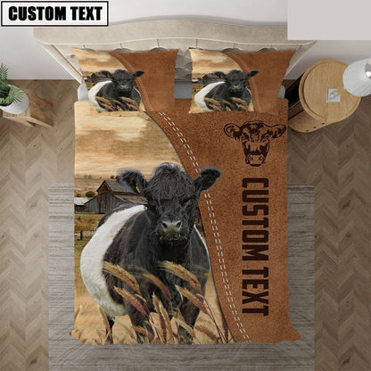 Custom Name Belted Galloway Cattle Brown Bedding Set, Farm Bedding Set, Farmhouse Bedding Set