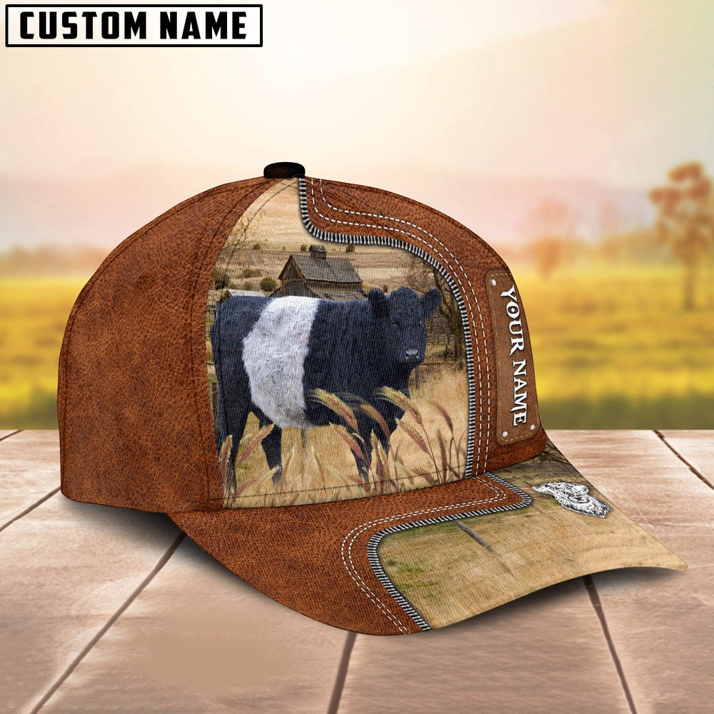 Custom Name Belted Galloway Cattle Cap On The Meadow, Farmer Cap, Vintage Farmer Hat, Mens Farmer Hats, Cap For Farmers