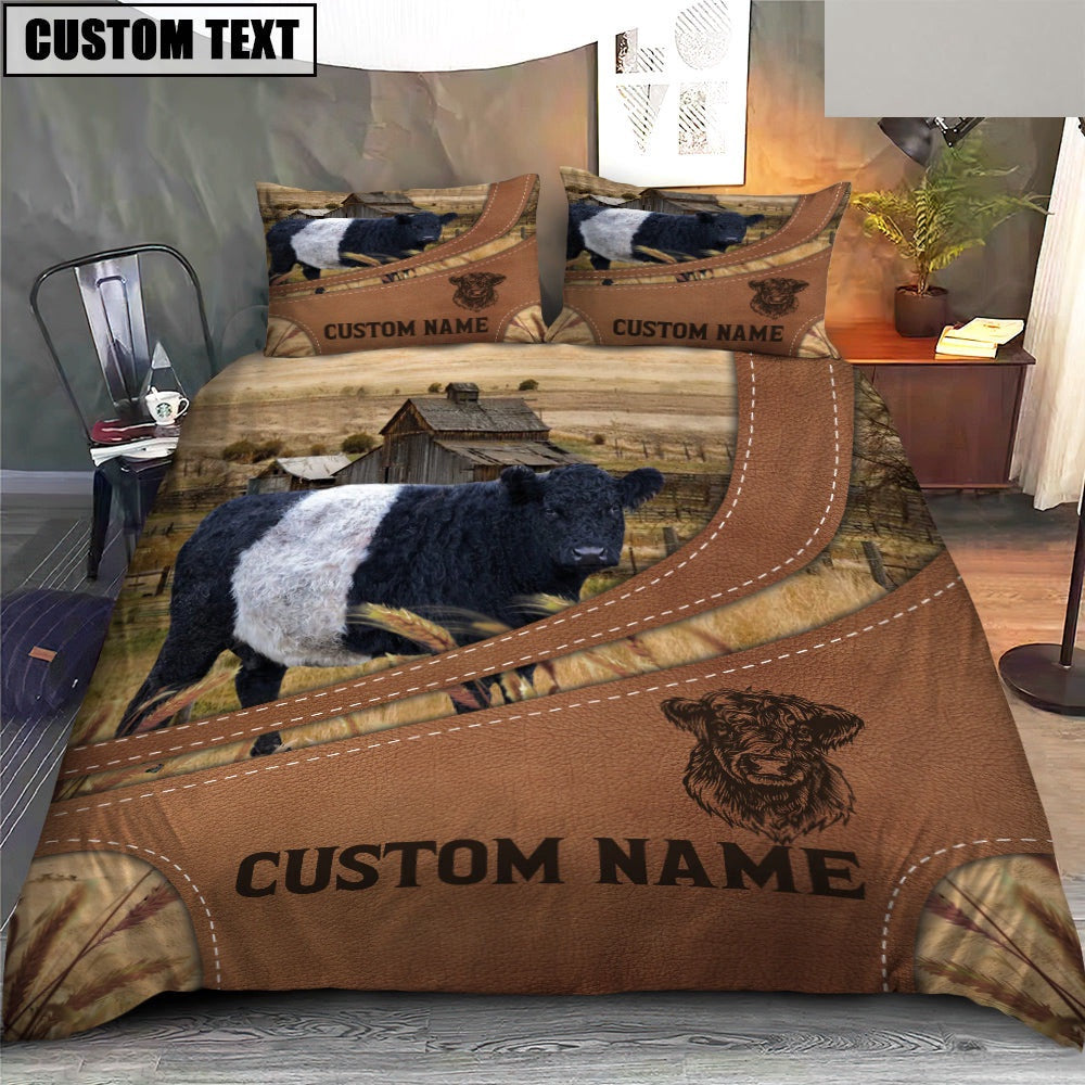 Custom Name Belted Galloway On Farm Bedding Set, Farm Bedding Set, Farmhouse Bedding Set