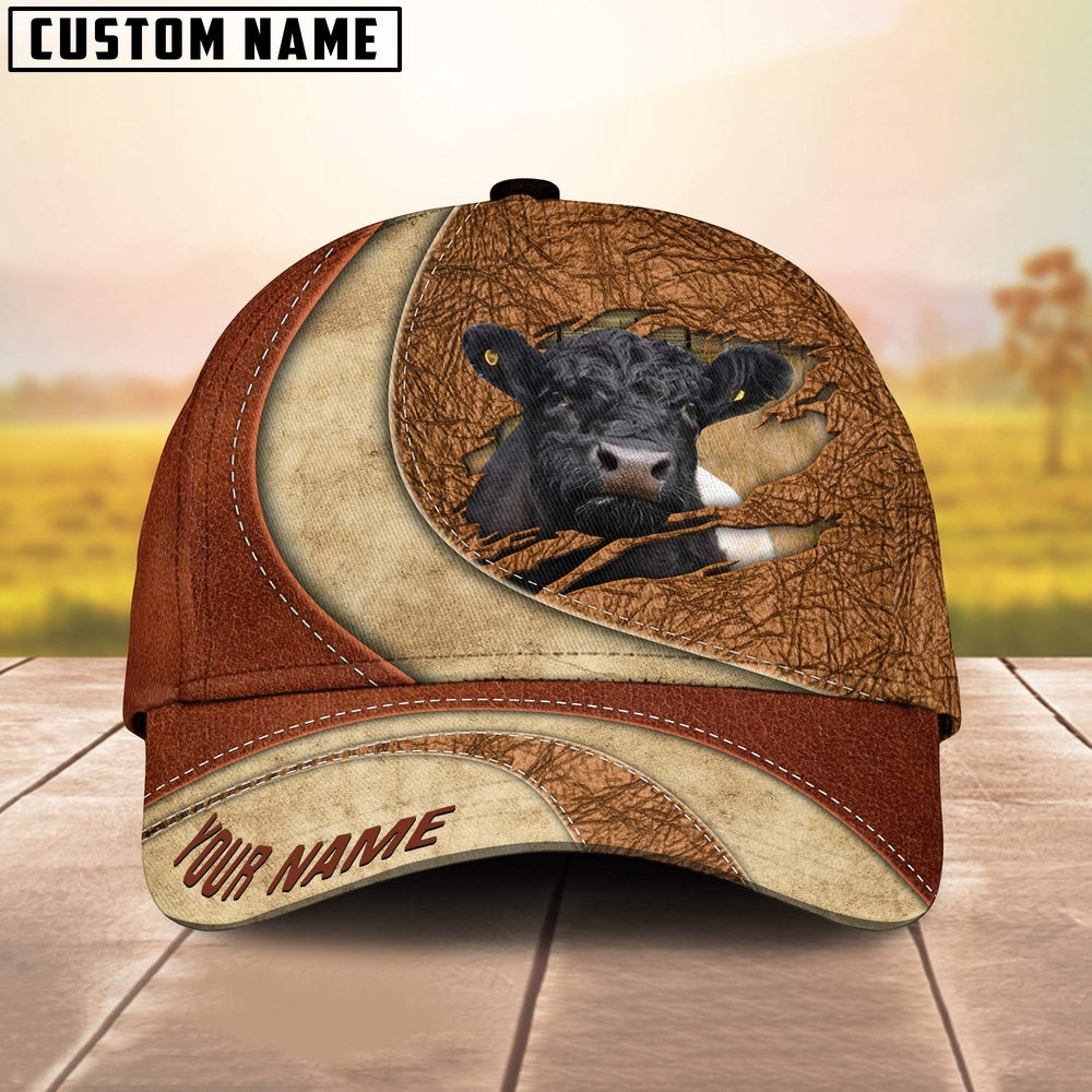 Custom Name Belted Galloway Torn Leather Pattern Classic Cap, Farmer Cap, Vintage Farmer Hat, Mens Farmer Hats, Cap For Farmers