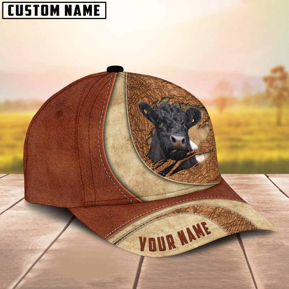 Custom Name Belted Galloway Torn Leather Pattern Classic Cap, Farmer Cap, Vintage Farmer Hat, Mens Farmer Hats, Cap For Farmers