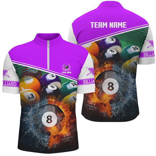 Custom Name Billiard 8 Ball In Fire And Water 3D Jersey Shirts, Gift For Pooler, Billiard Team Jersey Shirt