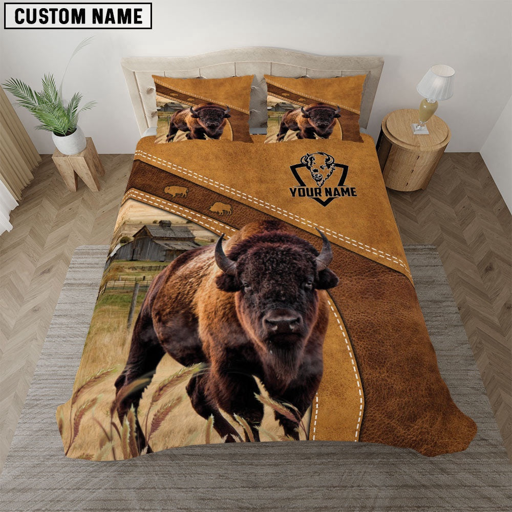 Custom Name Bison Bedding Set, Farm Bedding Set, Farmhouse Bedding Set
