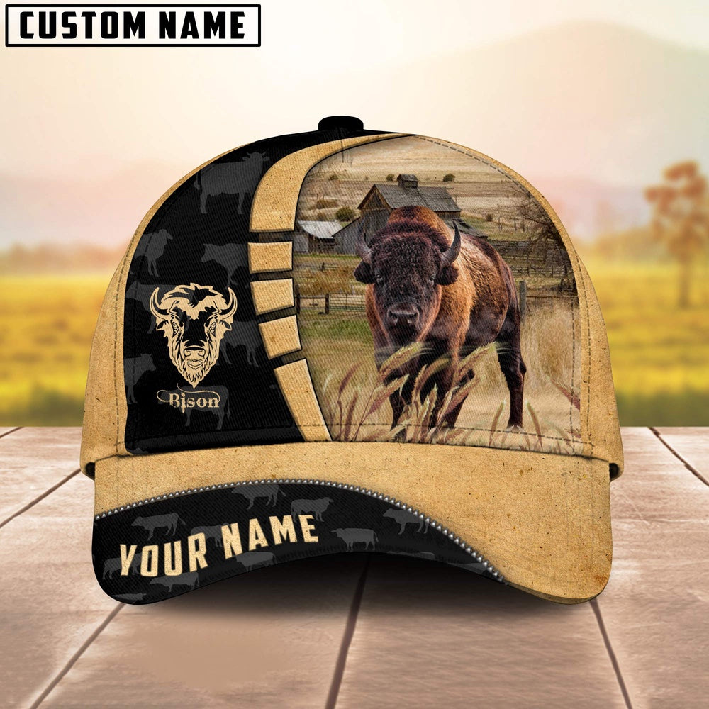 Custom Name Bison Cattle Farmhouse Field Cap TT18, Farmer Cap, Vintage Farmer Hat, Mens Farmer Hats, Cap For Farmers