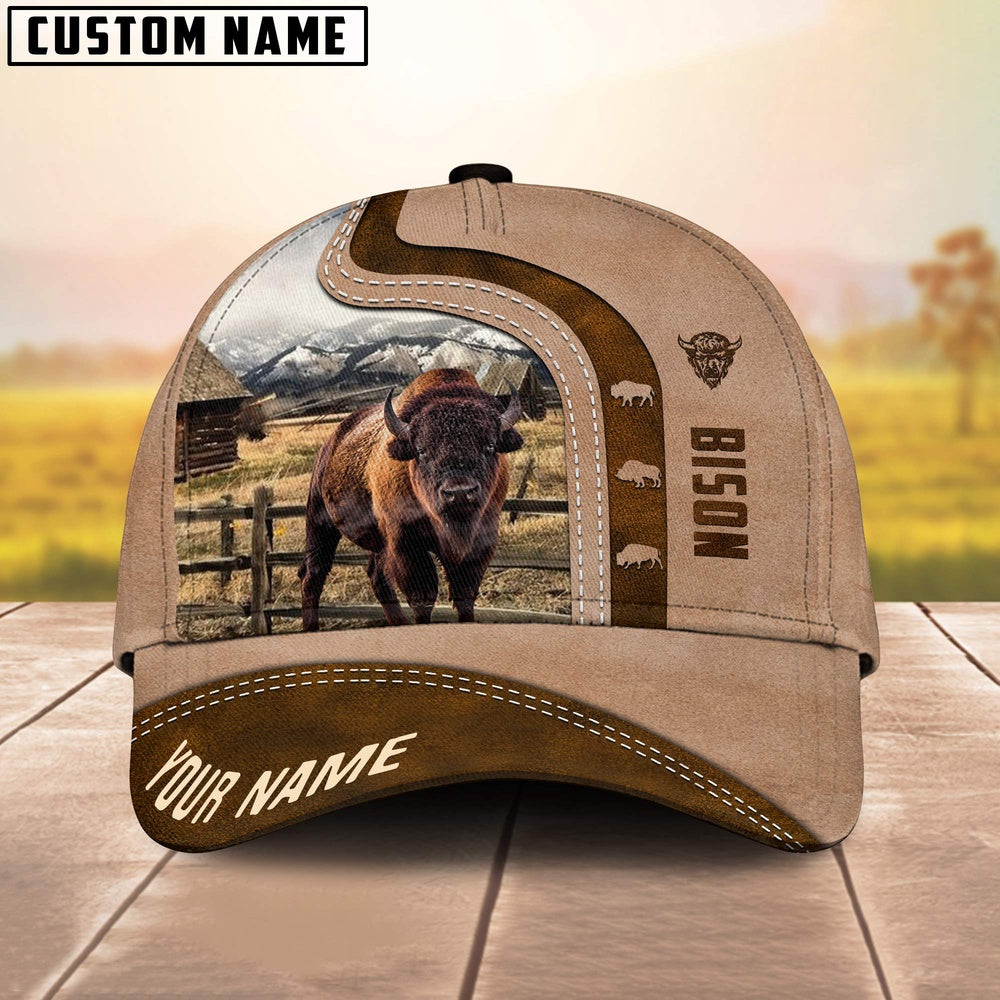 Custom Name Bison Cattle Light Brown Cap, Farmer Cap, Vintage Farmer Hat, Mens Farmer Hats, Cap For Farmers