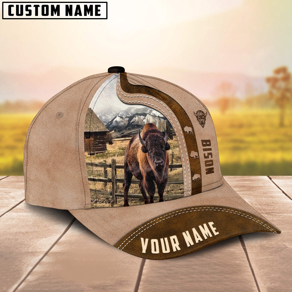 Custom Name Bison Cattle Light Brown Cap, Farmer Cap, Vintage Farmer Hat, Mens Farmer Hats, Cap For Farmers