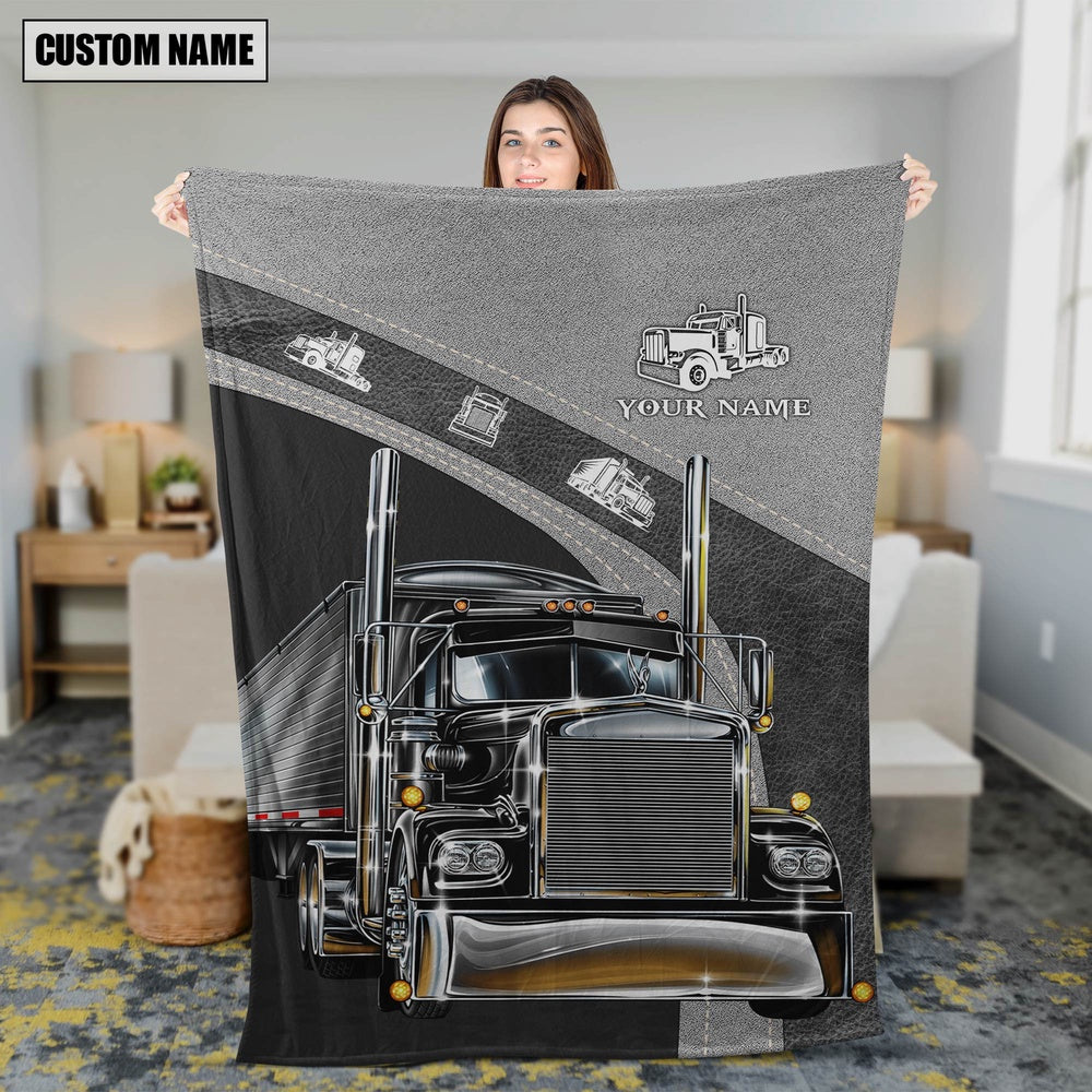 Custom Name Black And Grey With Out Trucker Blanket 2024, Farm Blanket, Farm Animal Blanket