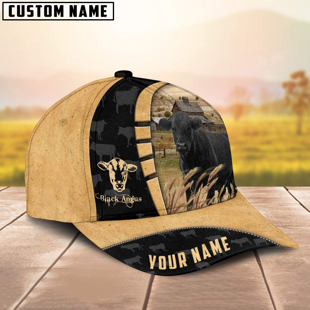 Custom Name Black Angus Cattle 3D Cap, Farmer Cap, Vintage Farmer Hat, Mens Farmer Hats, Cap For Farmers