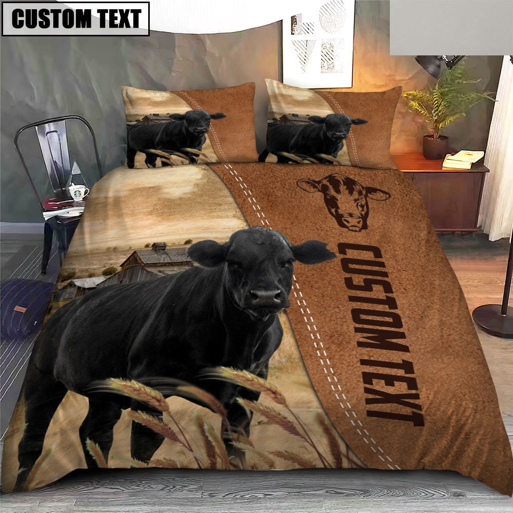 Custom Name Black Angus Cattle Brown Bedding Set, Farm Bedding Set, Farmhouse Bedding Set