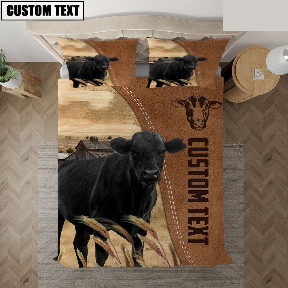 Custom Name Black Angus Cattle Brown Bedding Set, Farm Bedding Set, Farmhouse Bedding Set