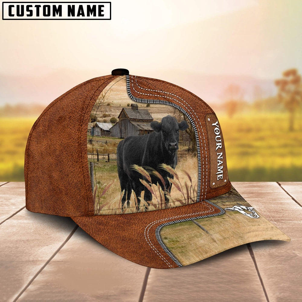 Custom Name Black Angus Cattle Cap On The Meadow, Farmer Cap, Vintage Farmer Hat, Mens Farmer Hats, Cap For Farmers