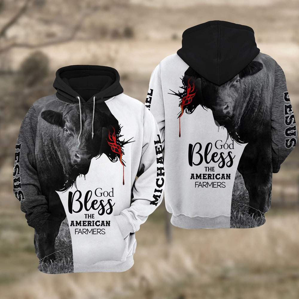 Custom Name Black Angus Cattle Jesus Hoodie, Farmer Hoodie, Custom Farm Shirts, Farmer T Shirt
