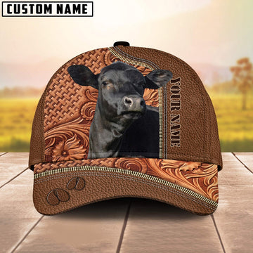Custom Name Black Angus Leather Carving Patterns Cap, Farmer Cap, Vintage Farmer Hat, Mens Farmer Hats, Cap For Farmers
