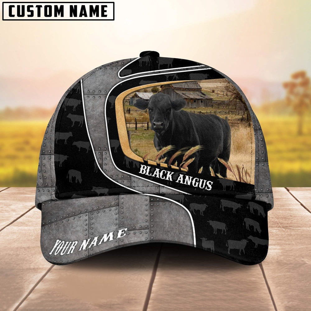 Custom Name Black Angus Metal Pattern Cap, Farmer Cap, Vintage Farmer Hat, Mens Farmer Hats, Cap For Farmers
