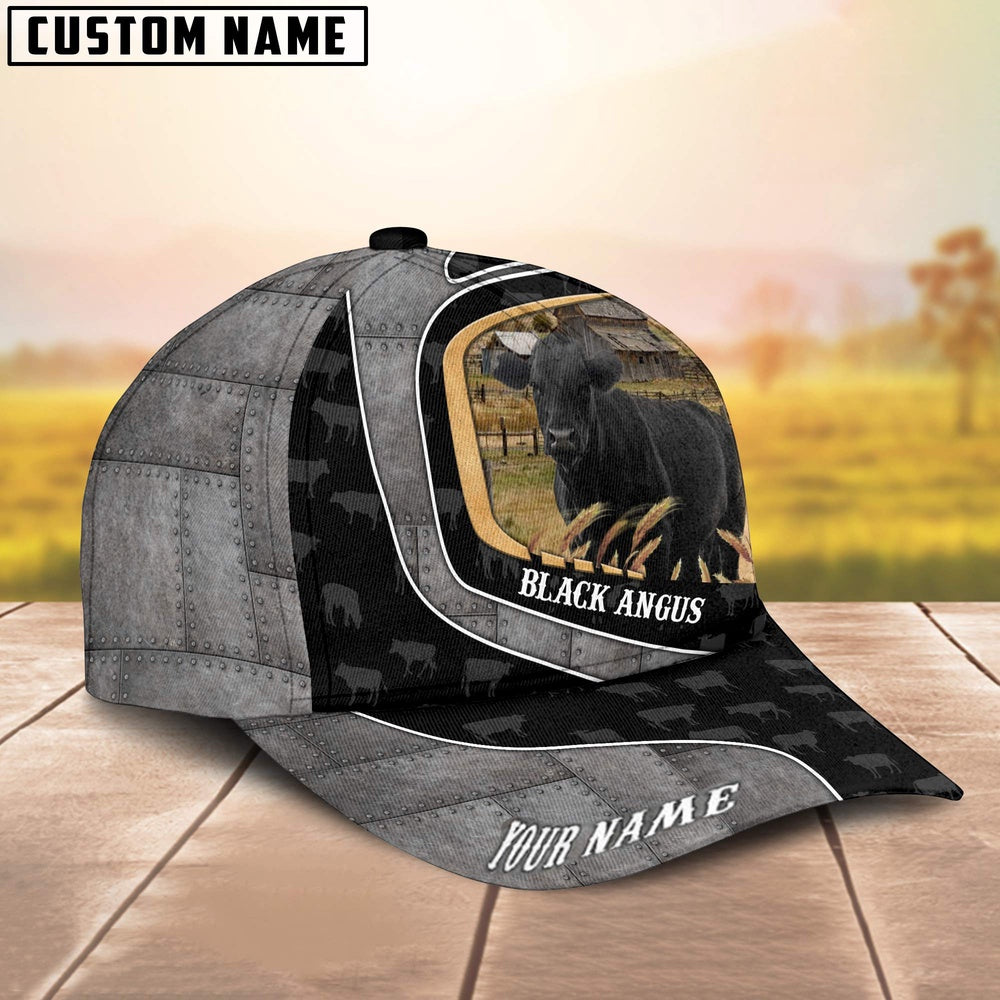 Custom Name Black Angus Metal Pattern Cap, Farmer Cap, Vintage Farmer Hat, Mens Farmer Hats, Cap For Farmers