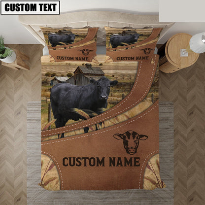 Custom Name Black Angus On Farm Bedding Set, Farm Bedding Set, Farmhouse Bedding Set