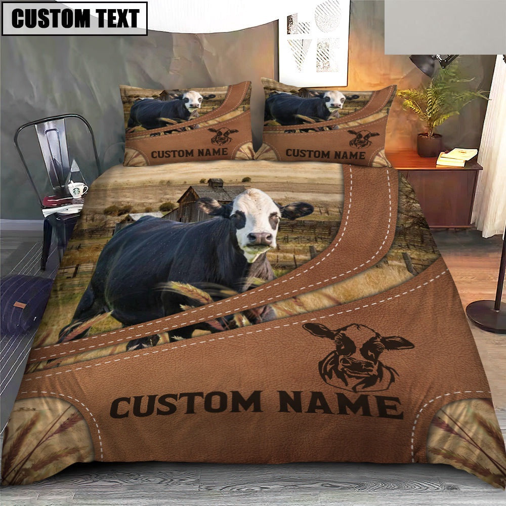 Custom Name Black Baldy On Farm Bedding Set, Farm Bedding Set, Farmhouse Bedding Set