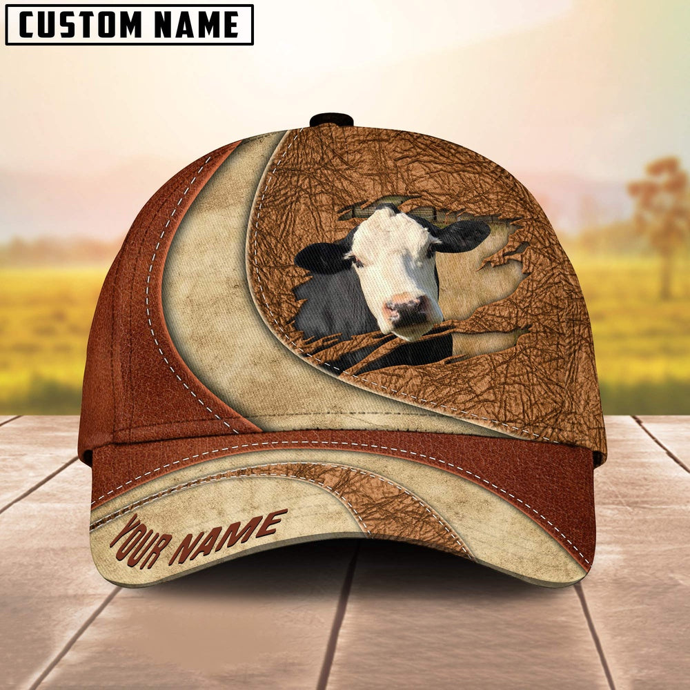 Custom Name Black Baldy Torn Leather Pattern Classic Cap, Farmer Cap, Vintage Farmer Hat, Mens Farmer Hats, Cap For Farmers