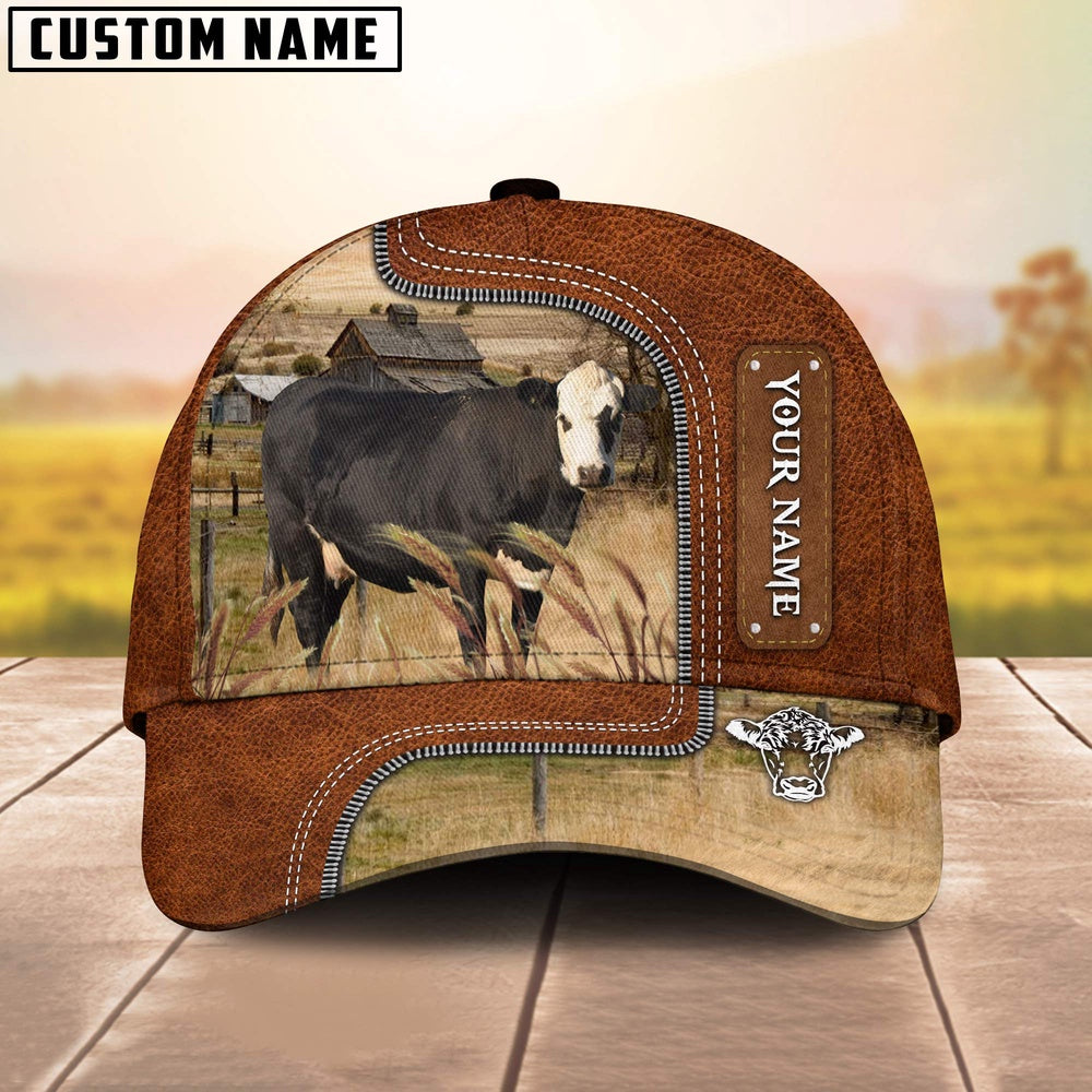 Custom Name Black Hereford Cattle Cap On The Meadow, Farmer Cap, Vintage Farmer Hat, Mens Farmer Hats, Cap For Farmers