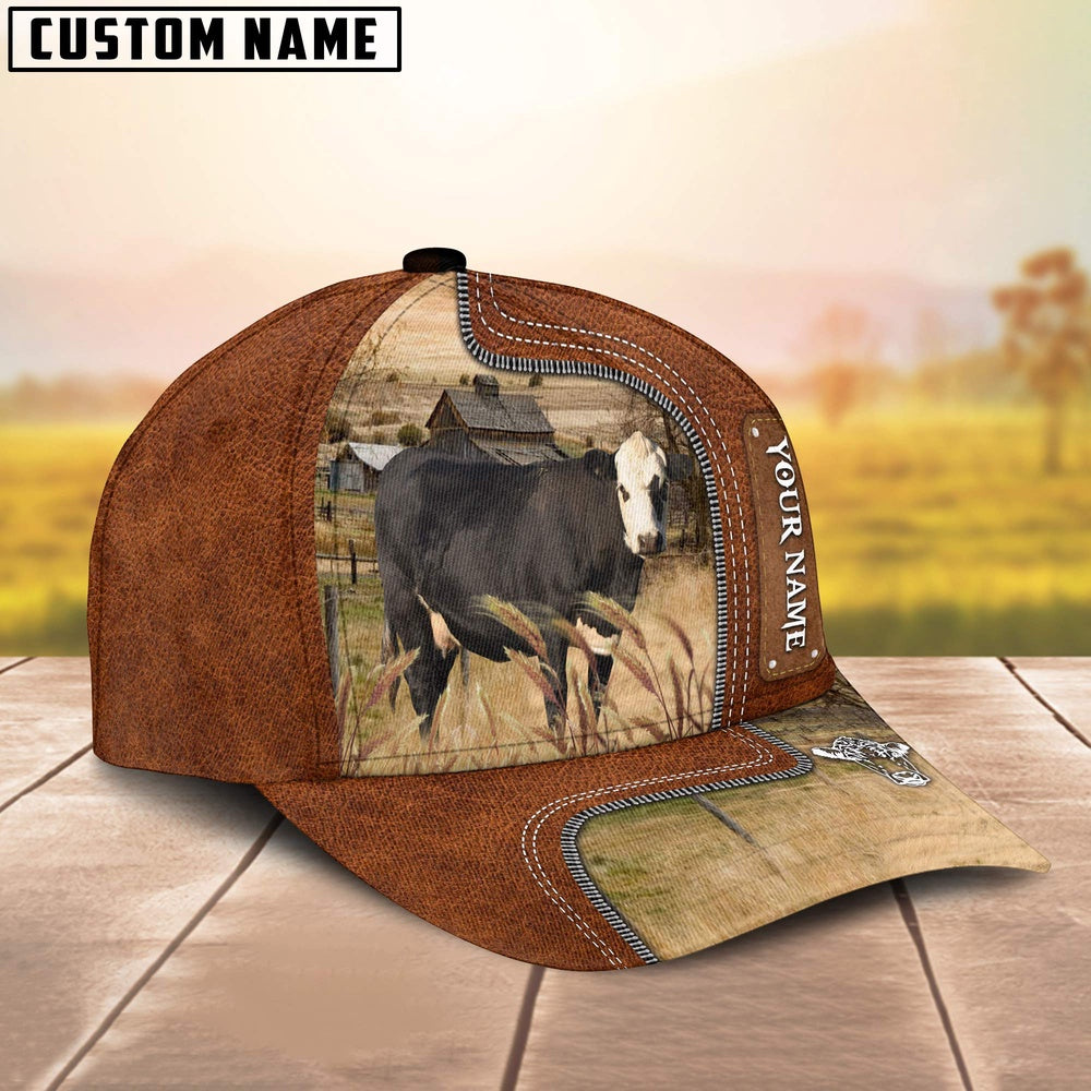 Custom Name Black Hereford Cattle Cap On The Meadow, Farmer Cap, Vintage Farmer Hat, Mens Farmer Hats, Cap For Farmers