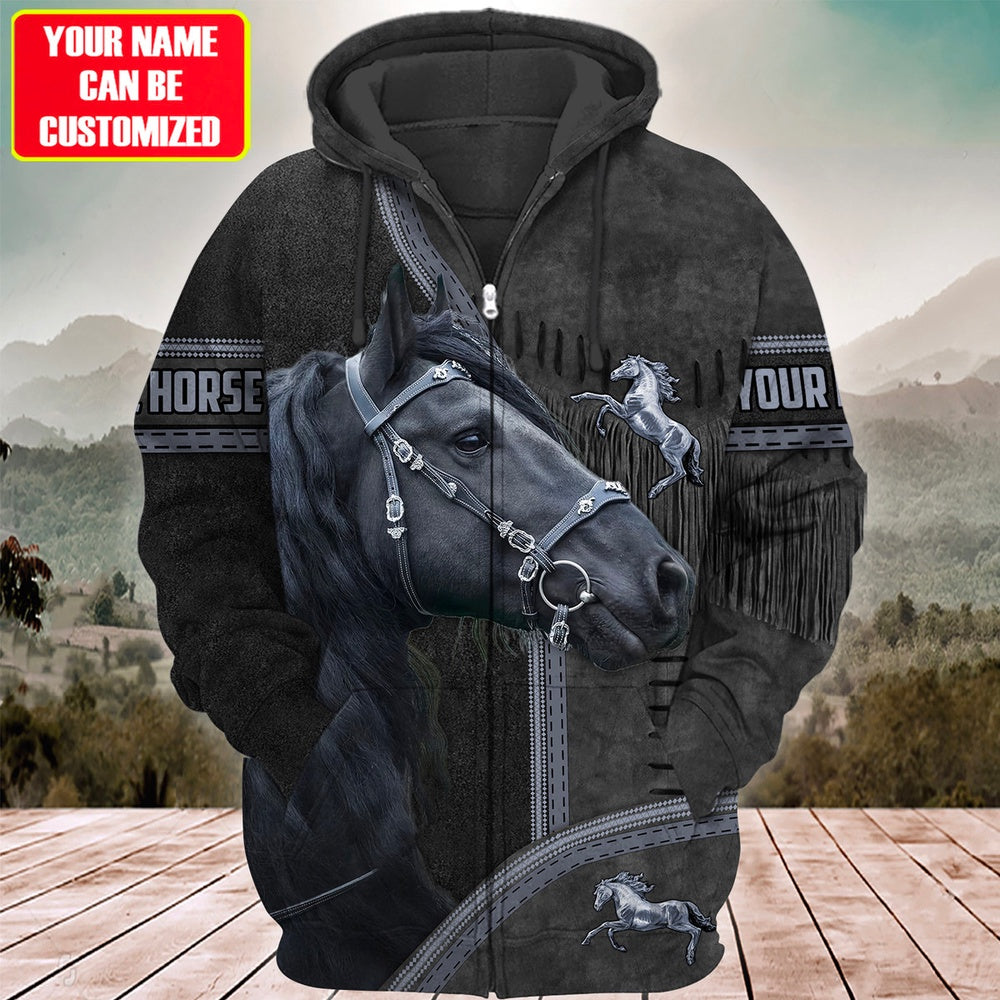Custom Name Black Horse Lover 3D Hoodie, Farmer Hoodie, Custom Farm Shirts, Farmer T Shirt