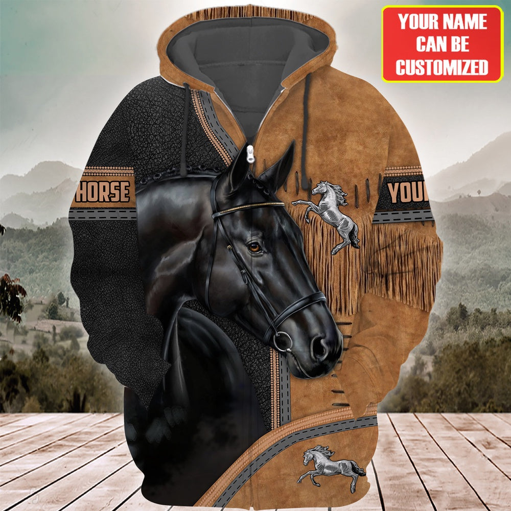 Custom Name Black Horse Lovers 3D Hoodie, Farmer Hoodie, Custom Farm Shirts, Farmer T Shirt