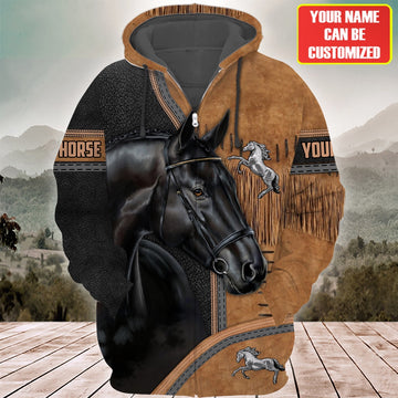 Custom Name Black Horse Lovers 3D Hoodie, Farmer Hoodie, Custom Farm Shirts, Farmer T Shirt