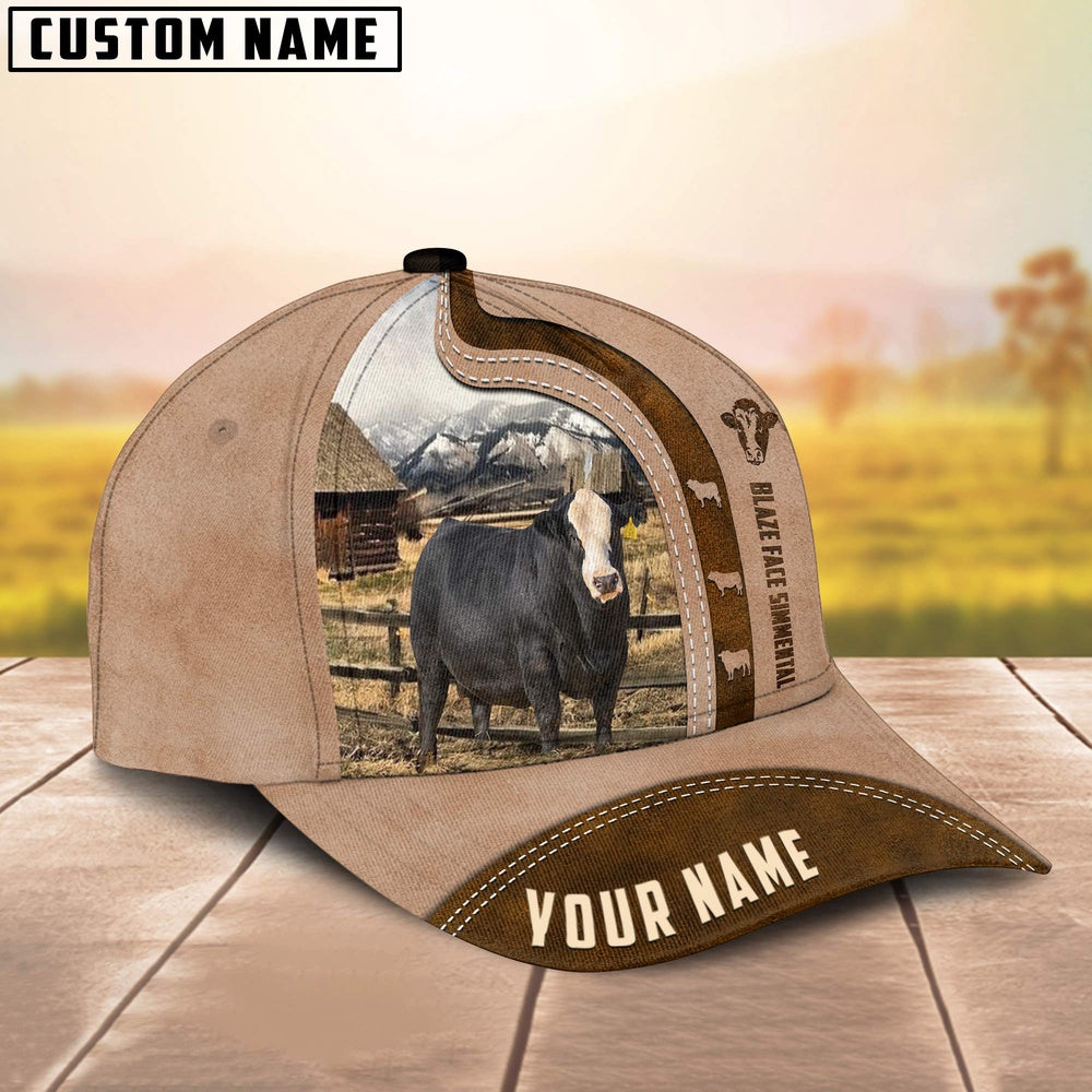 Custom Name Blaze Face Simmental Light Brown Cap, Farmer Cap, Vintage Farmer Hat, Mens Farmer Hats, Cap For Farmers